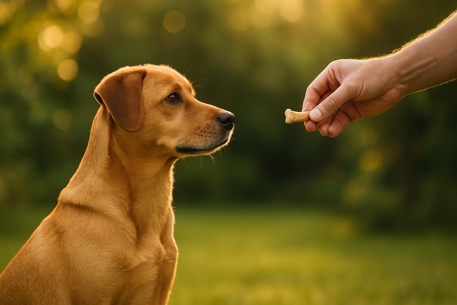 Dog focusing on trainer during a recall exercise at park